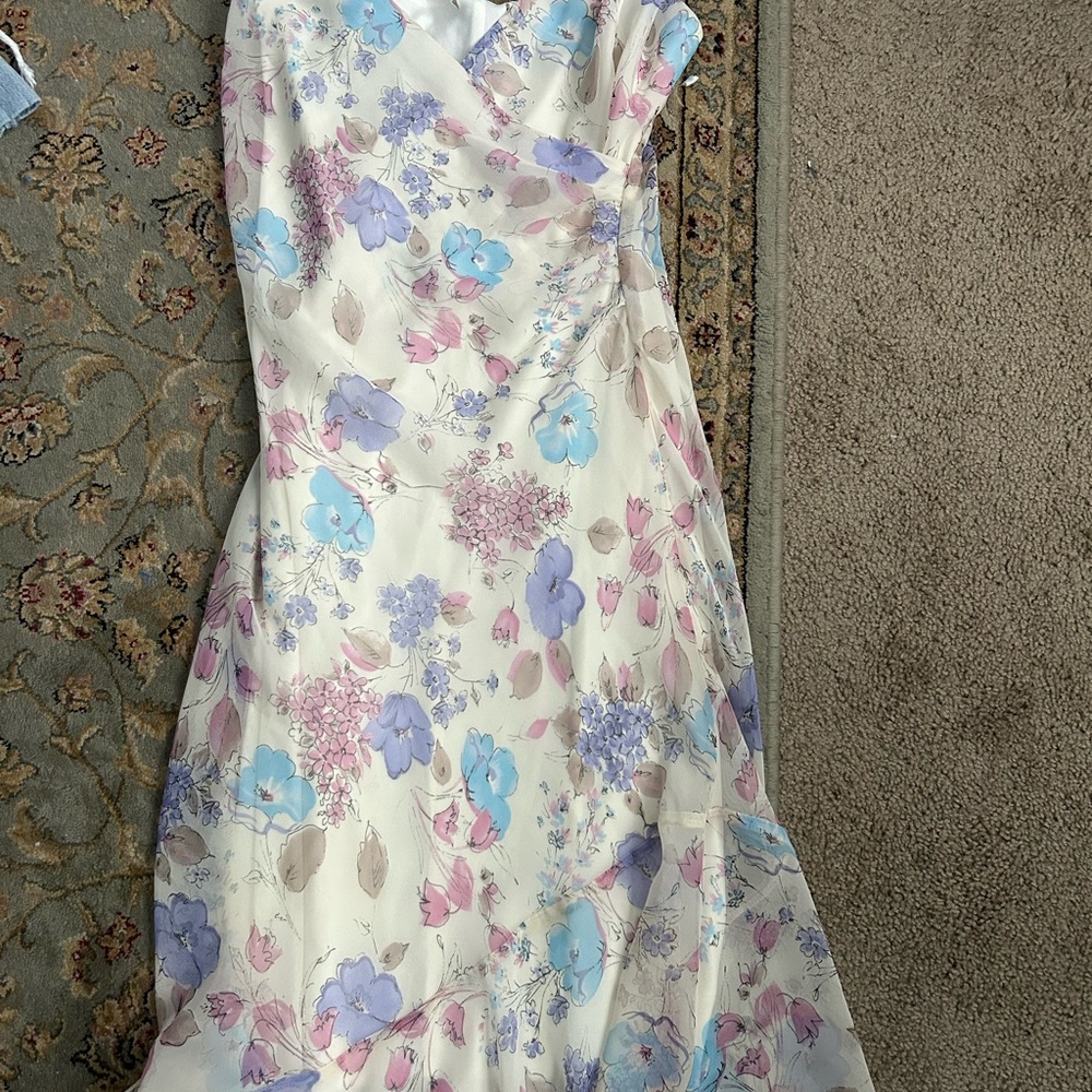 Y2K Floral Sleeveless Wrap Dress - Blue and Pink